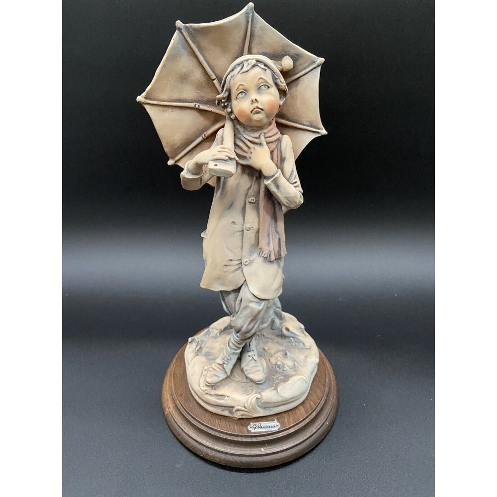 Early 12”Giuseppe Armani Capodimonte Figurine Boy Standing with Umbrella Vintage